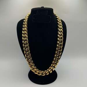 18mm Real Gold Plated Cuban Chain Stainless Steel 24 Inch Mens Solid Waterproof